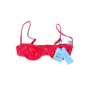 Rumored Sanibel Underwire Bikini Top Coral Meadow Red Floral Lace XS NWT